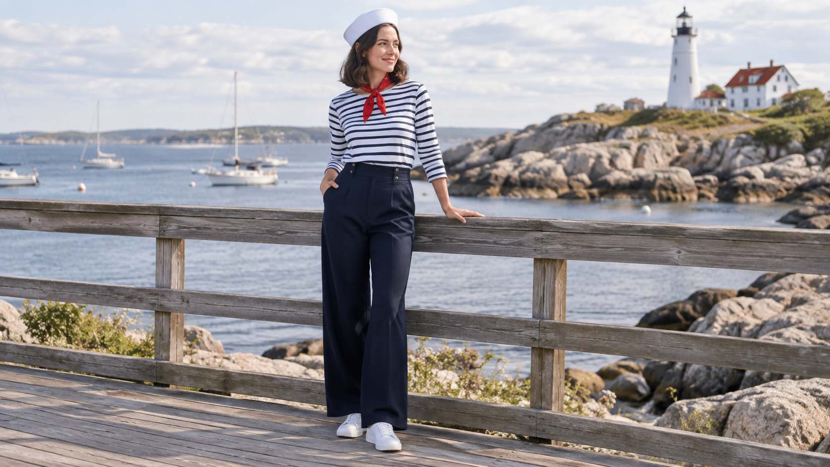 Navy White and Red Sailor Costume with Breton Striped Tee and Sailor Cap